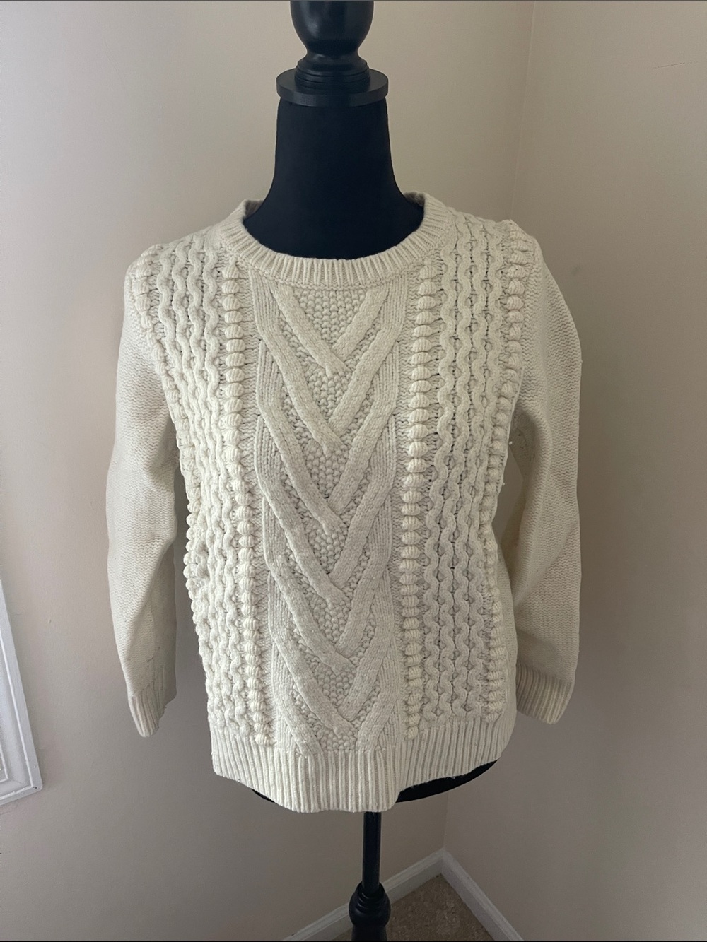 Tommy Hilfiger Cream Cable Knit Crewneck Sweater